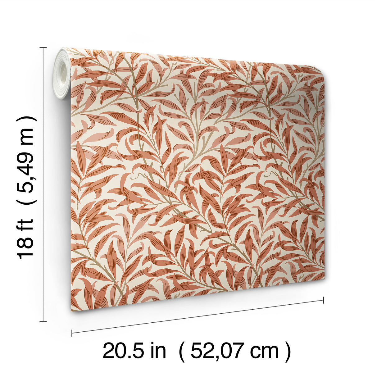 Willow Boughs Carmine by WallPops x Morris and Co Traditional Botanical Curving Willow Leaf Peel and Stick NuWallpaper - MCS6618