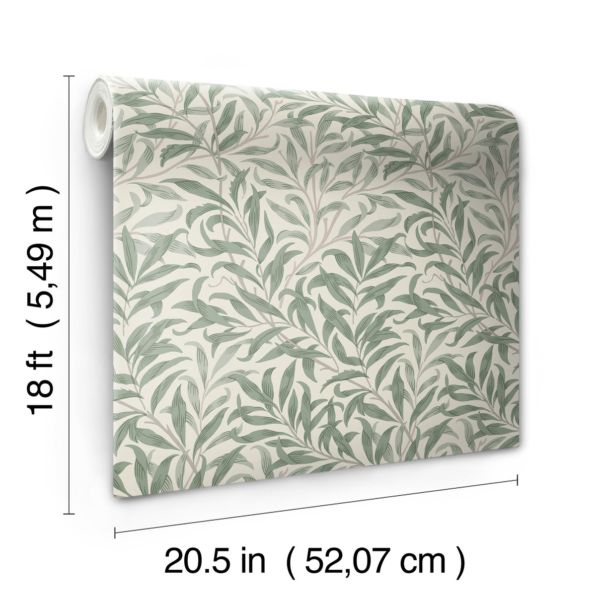 Willow Boughs Bayleaf by WallPops Morris and Co Traditional Botanical Fluid Curving Willow Leaf Peel and Stick Wallpaper - MCS6619