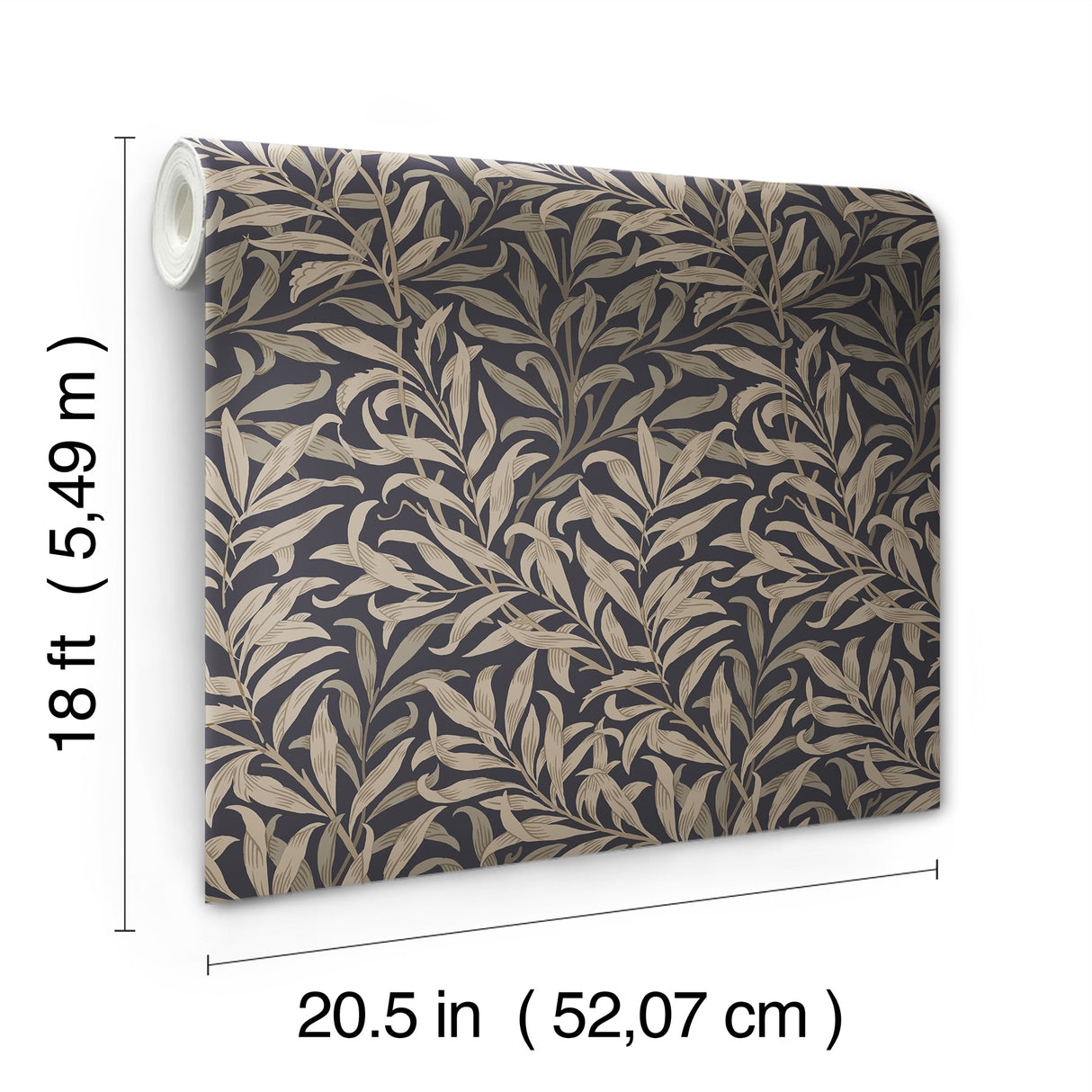 Willow Boughs Charcoal Peel and Stick NuWallpaper by WallPops x Morris & Co Classic Botanical Willow Leaf Traditional Pattern - MCS6621