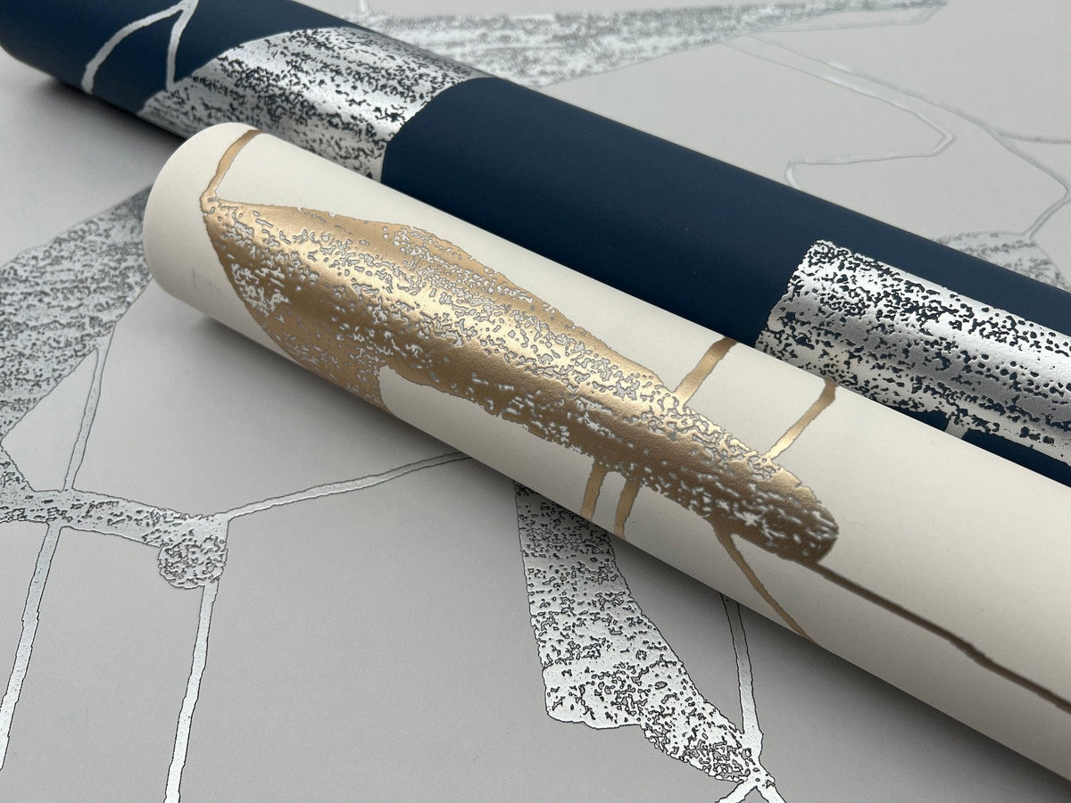 Abstract Geo Fog & Silver Wallpaper with Metallic Geometric Pattern - York MD7111SAM