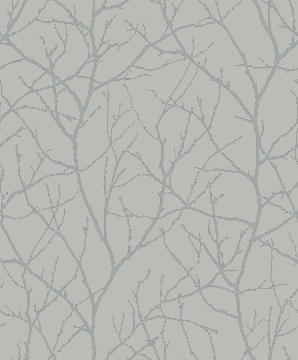 Trees Silhouette Smokey Blue & Silver Wallpaper with Metallic Botanical Branch Motif - York MD7123