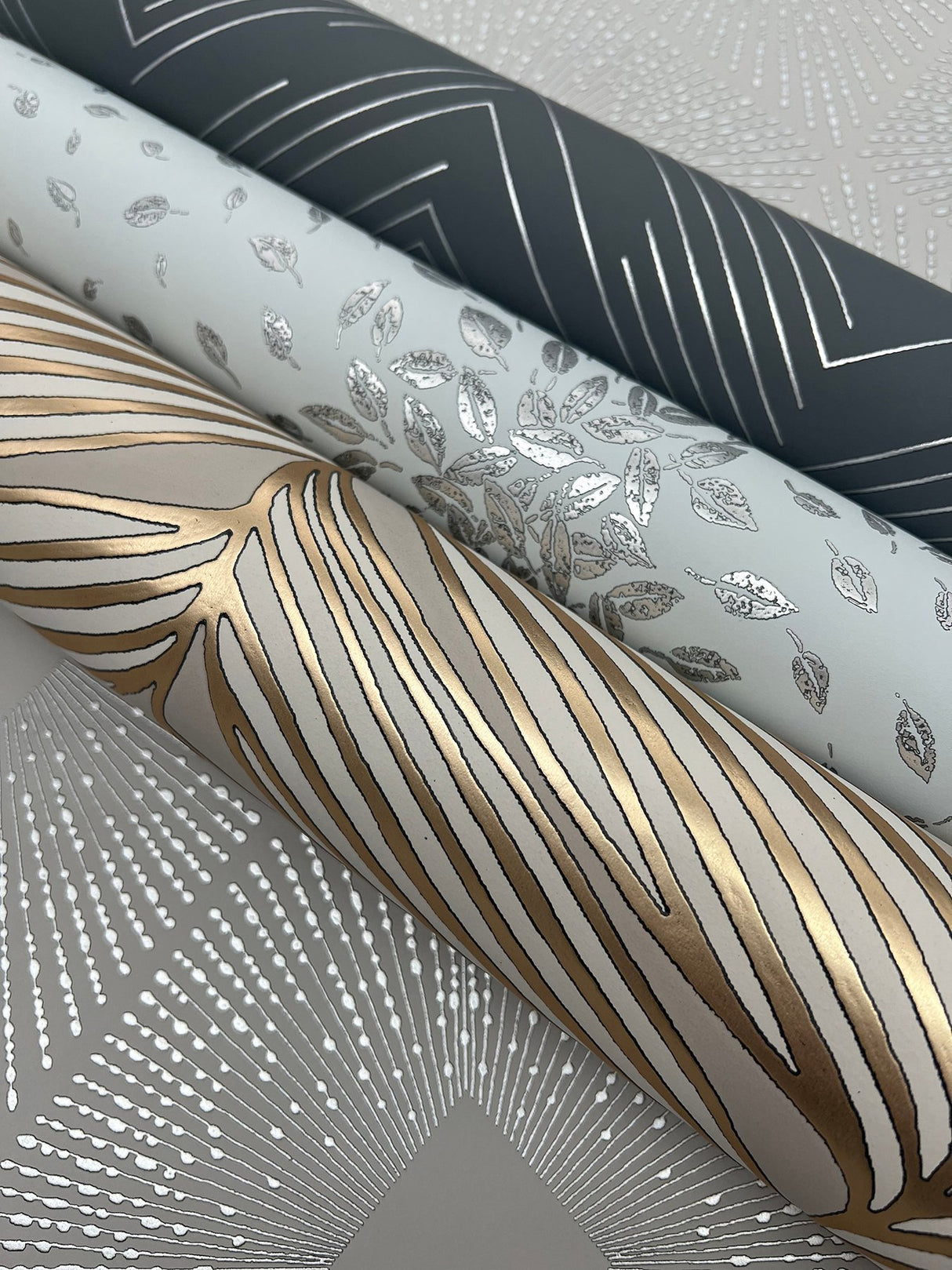 Harlowe Light Grey & Silver Geometric Metallic Non Woven Wallpaper - York MD7132