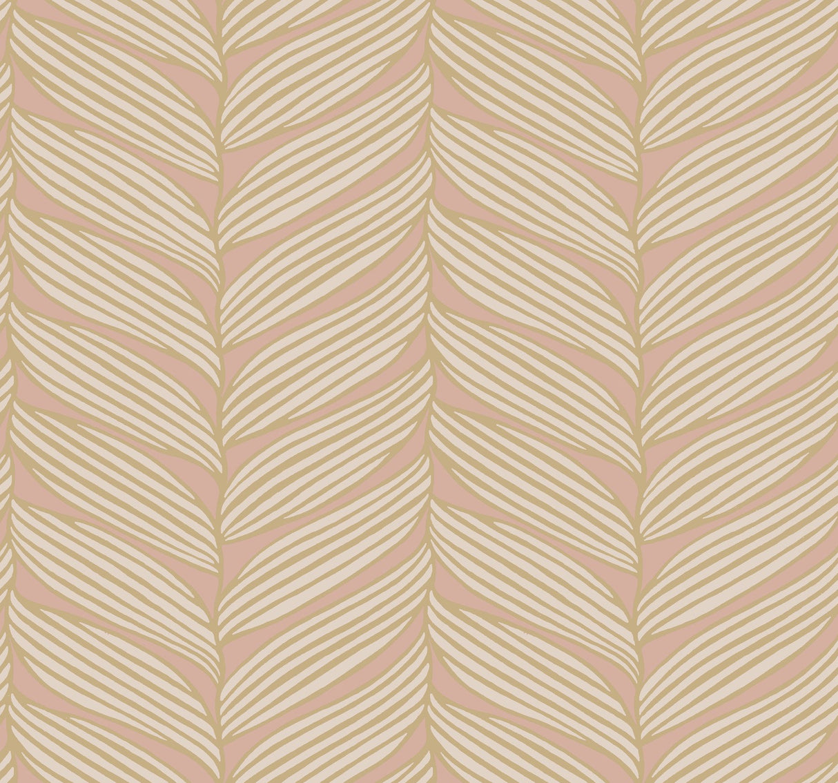 Luminous Leaves Blush & Gold Wallpaper with Metallic Tropical Leaf Motif - York MD7161