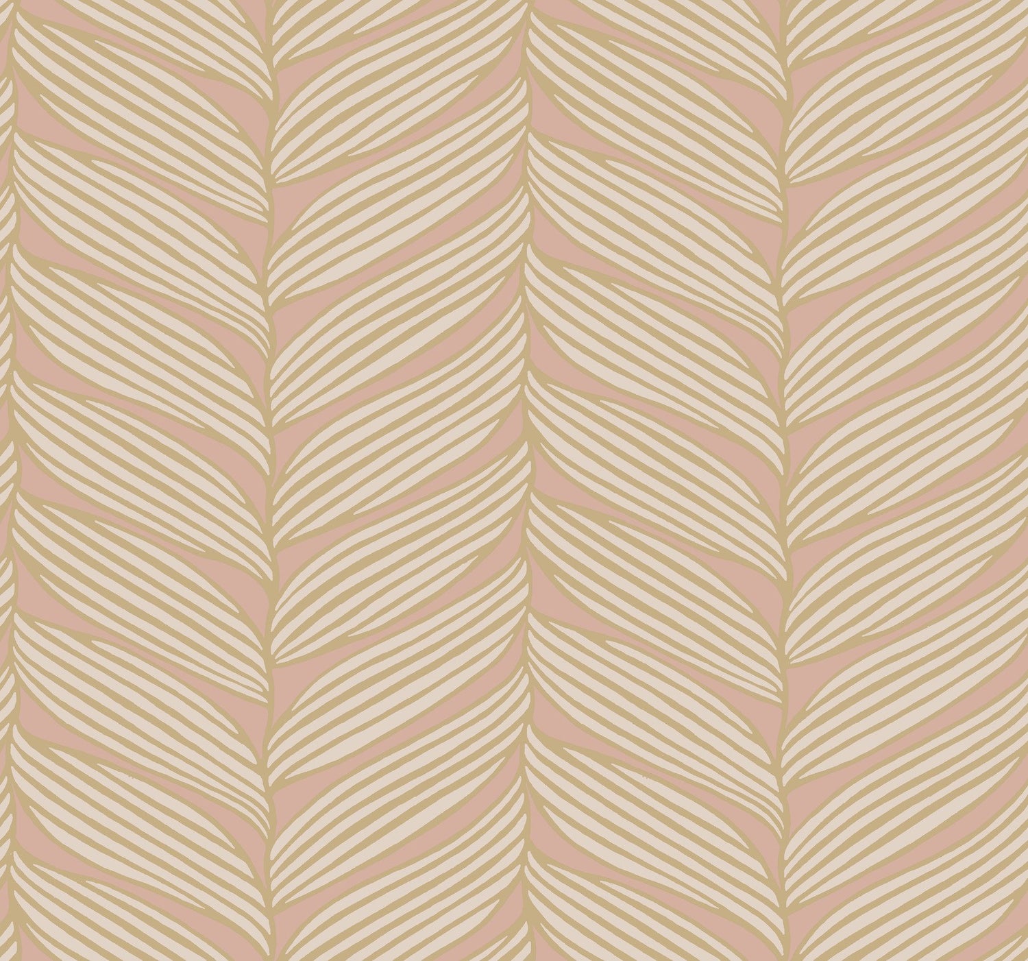 Luminous Leaves Blush & Gold Wallpaper with Metallic Tropical Leaf Motif - York MD7161