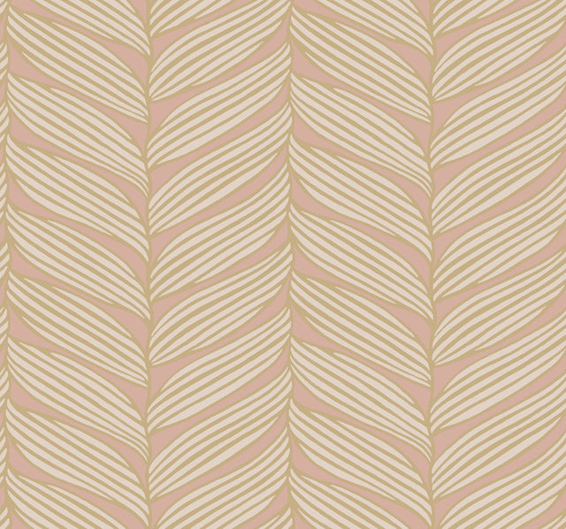 Luminous Leaves Blush & Gold Wallpaper with Metallic Tropical Leaf Motif - York MD7161