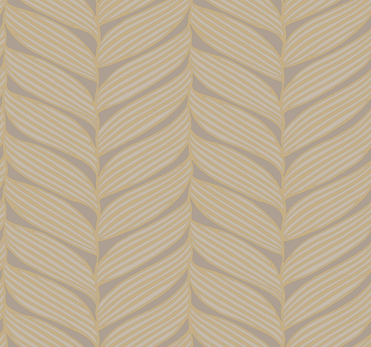 Luminous Leaves Grey & Gold Wallpaper with Metallic Tropical Leaf Motif - York MD7164