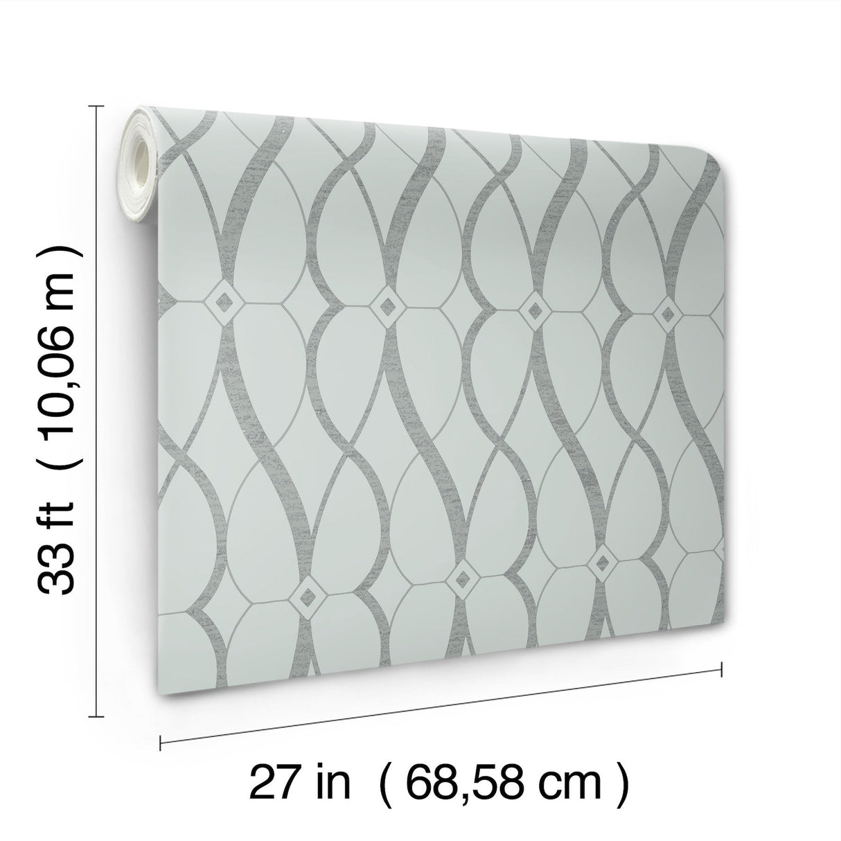 Graceful Geo Spa & Silver Wallpaper with Metallic Geometric Pattern - York MD7172