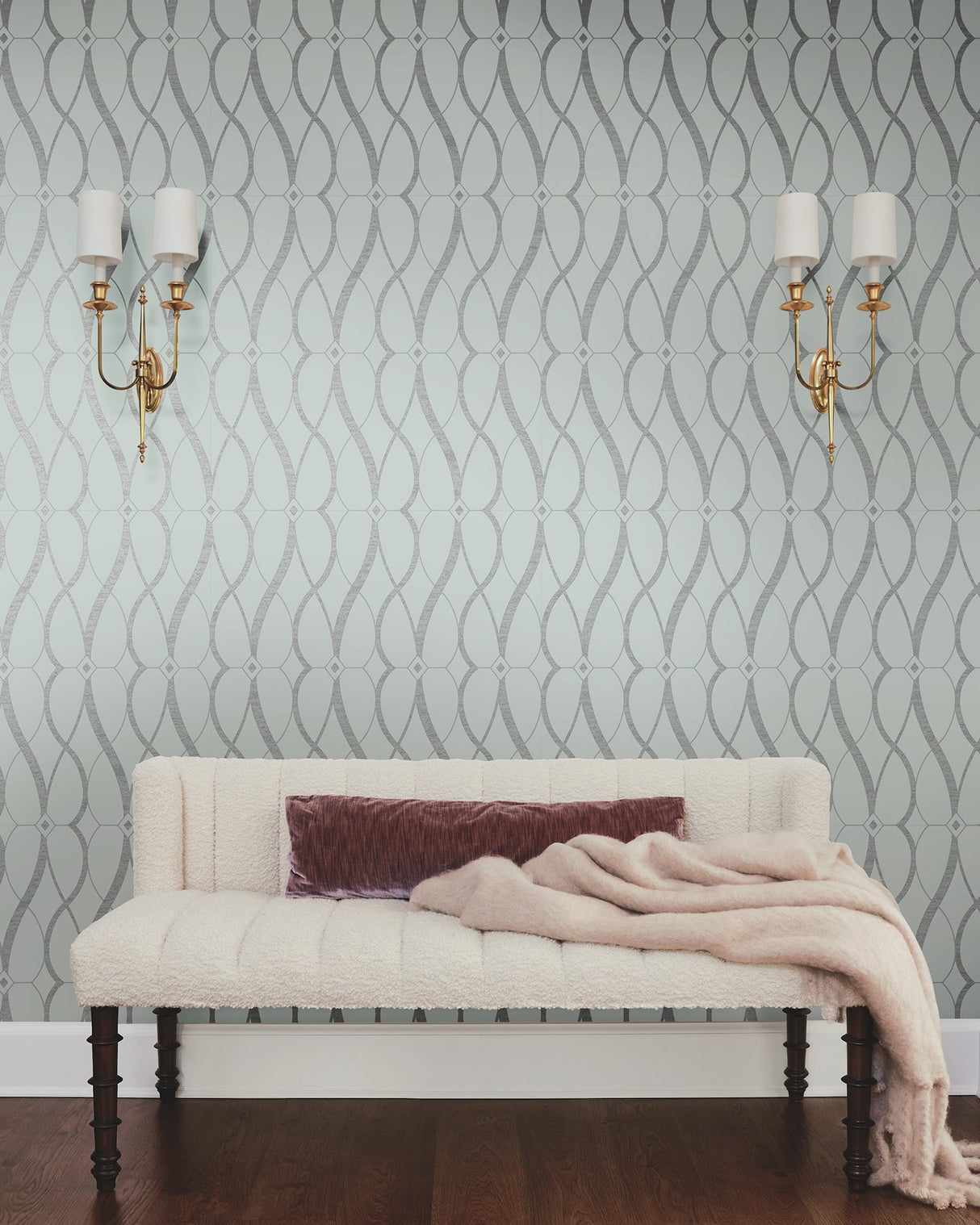 Graceful Geo Spa & Silver Wallpaper with Metallic Geometric Pattern - York MD7172