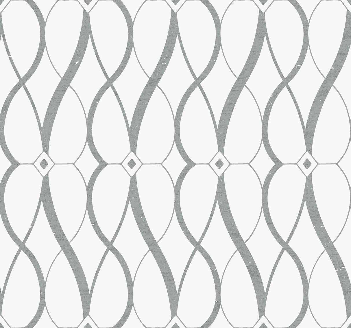 Graceful Geo White & Silver Wallpaper with Metallic Geometric Motif - York MD7173