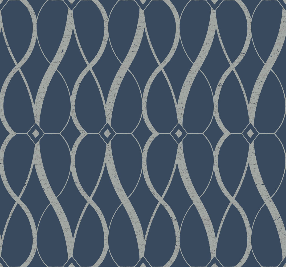 Graceful Geo Navy & Silver Wallpaper with Metallic Geometric Motif - York MD7174