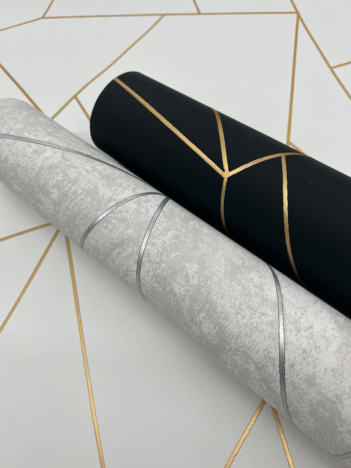 Nazca Black & Gold Wallpaper with Metallic Geometric Lines - Antonina Vella MD7181