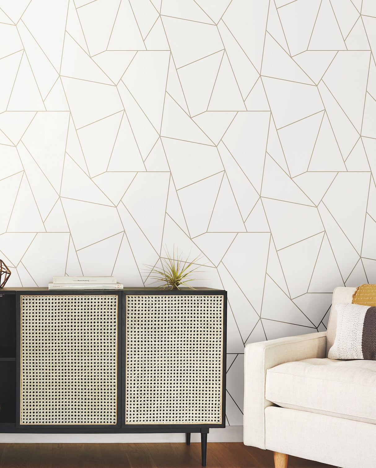Nazca White & Gold Geometric Metallic Wallpaper - York MD7182