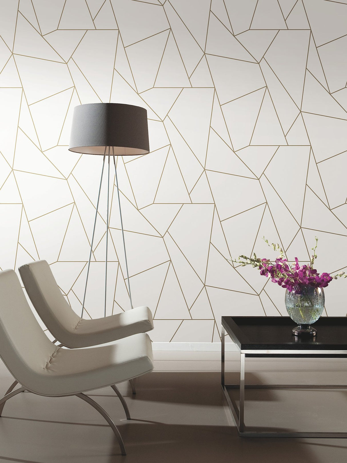 Nazca White & Gold Geometric Metallic Wallpaper - York MD7182
