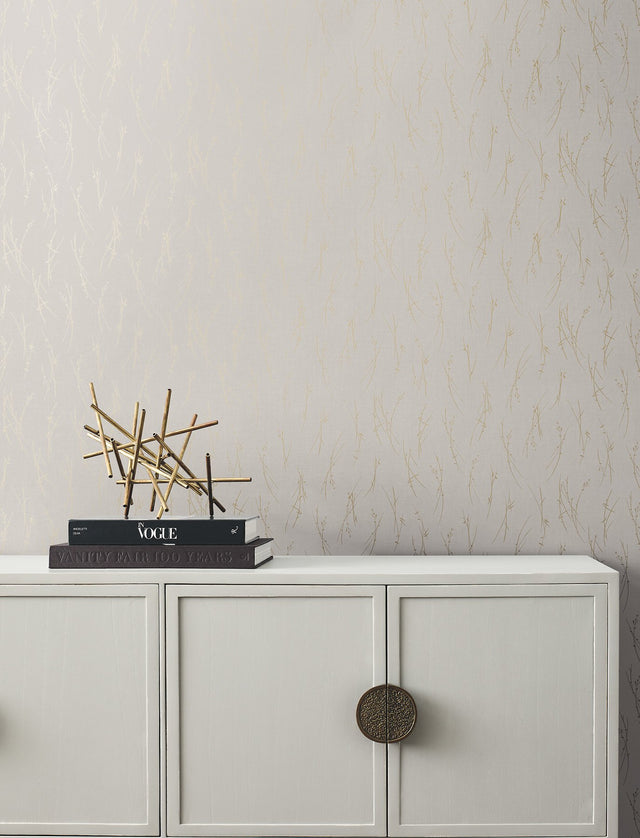 Sprigs Light Grey & Gold Botanical Metallic Non Woven Wallpaper - York MD7191