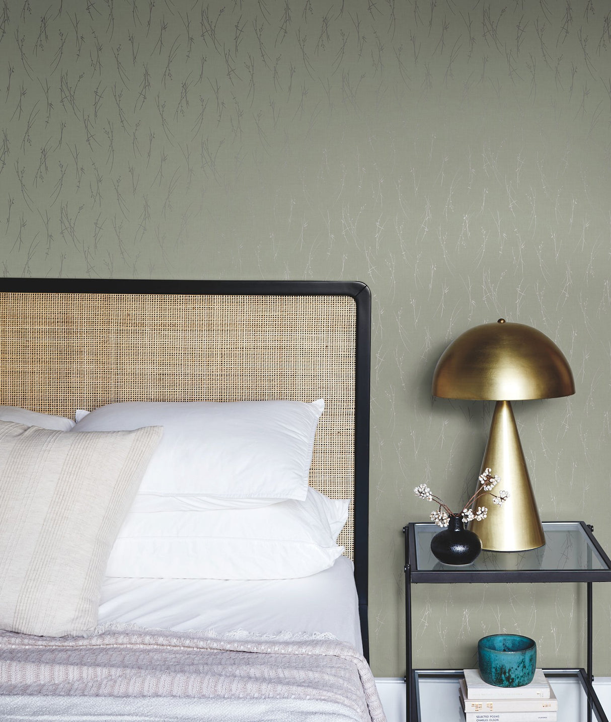 Sprigs Eucalyptus & Silver Botanical Metallic Wallpaper - York MD7194