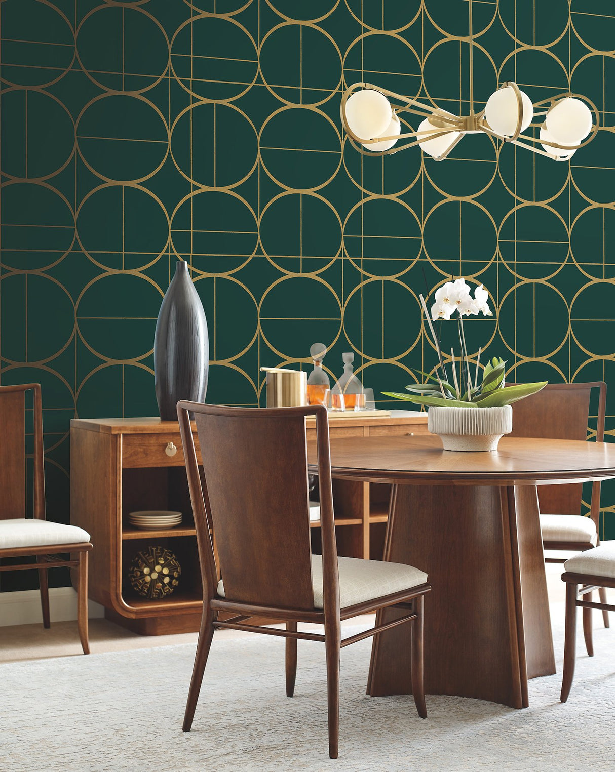 Sun Circles Emerald & Gold Geometric Metallic Non Woven Wallpaper - York MD7203