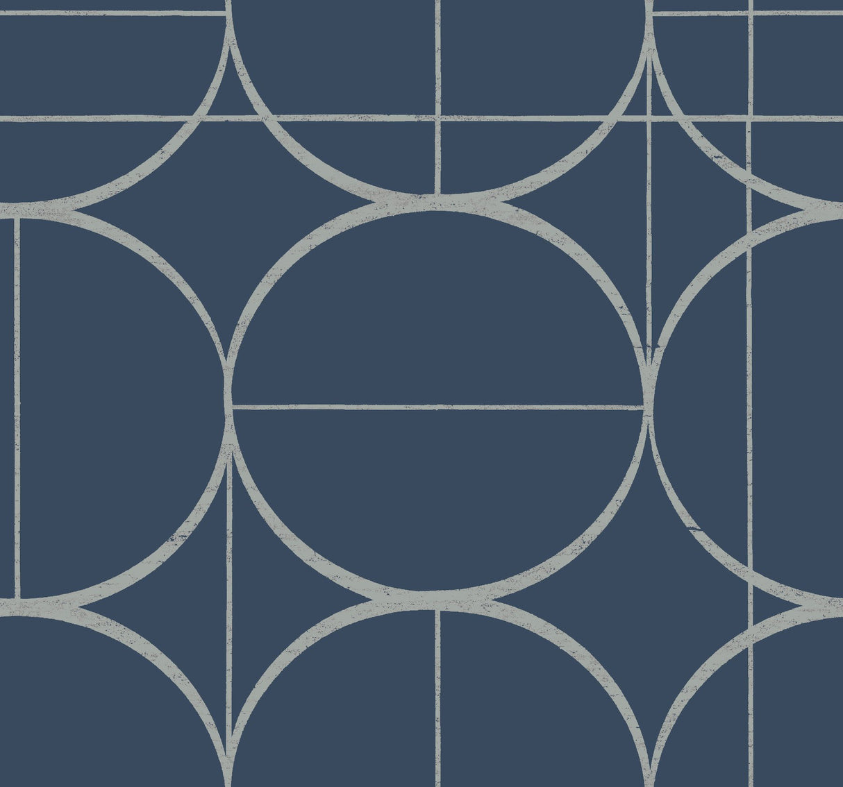 Sun Circles Blue & Silver Geometric Metallic Wallpaper - York MD7204