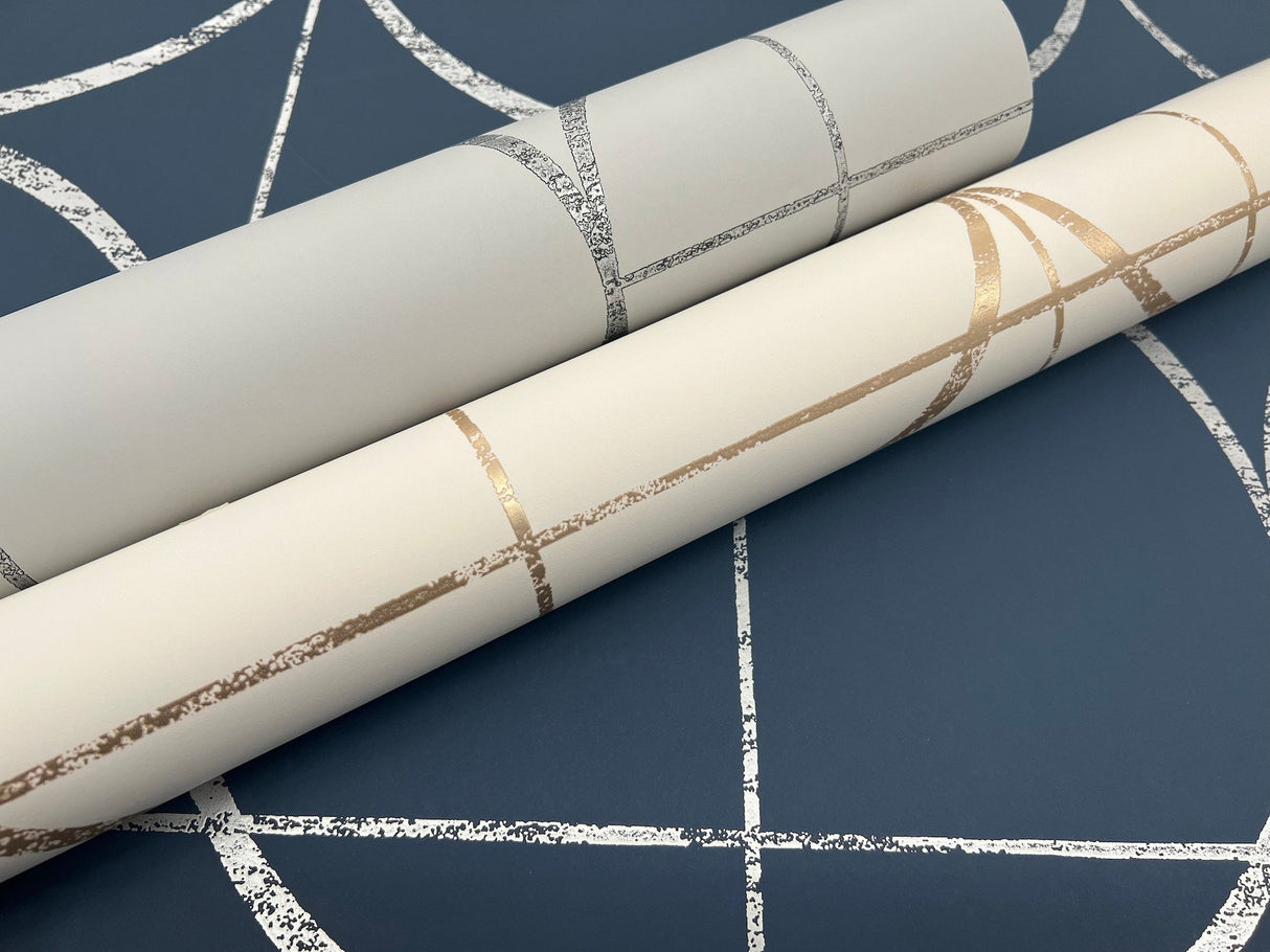 Sun Circles Fog & Silver Geometric Metallic Non Woven Wallpaper - York MD7205
