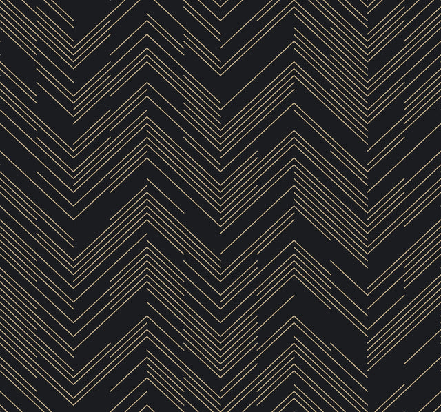 Polished Chevron Black & Gold Metallic Non Woven Wallpaper - York MD7221