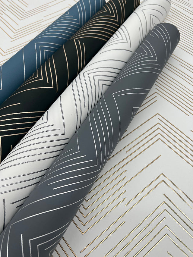 Polished Chevron Black & Gold Metallic Non Woven Wallpaper - York MD7221