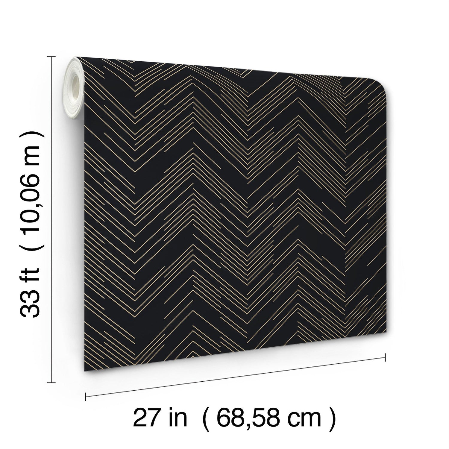Polished Chevron Black & Gold Metallic Non Woven Wallpaper - York MD7221