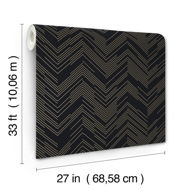 Polished Chevron Black & Gold Metallic Non Woven Wallpaper - York MD7221