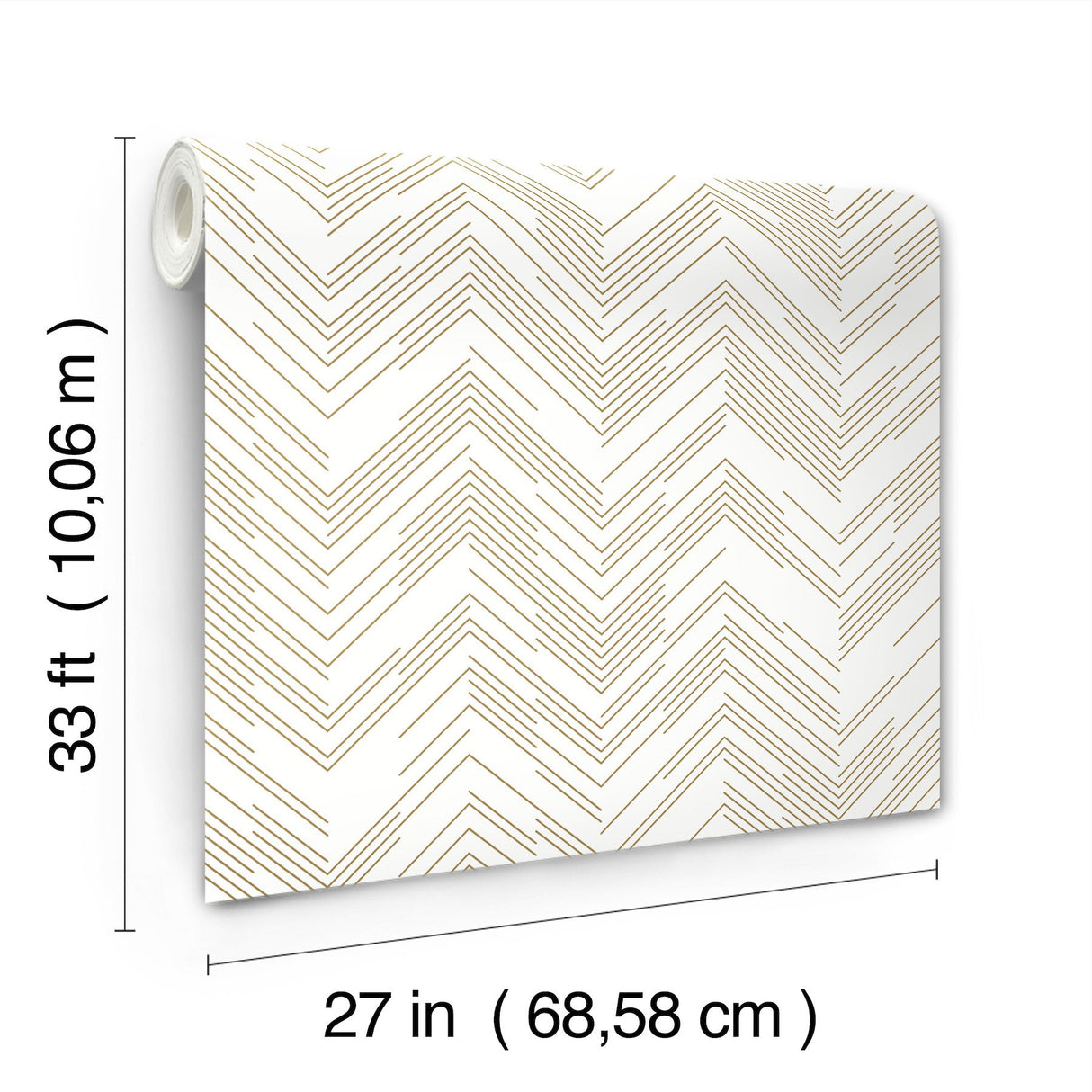 Polished Chevron White & Gold Wallpaper with Metallic Modern Geometric Chevron - York MD7222