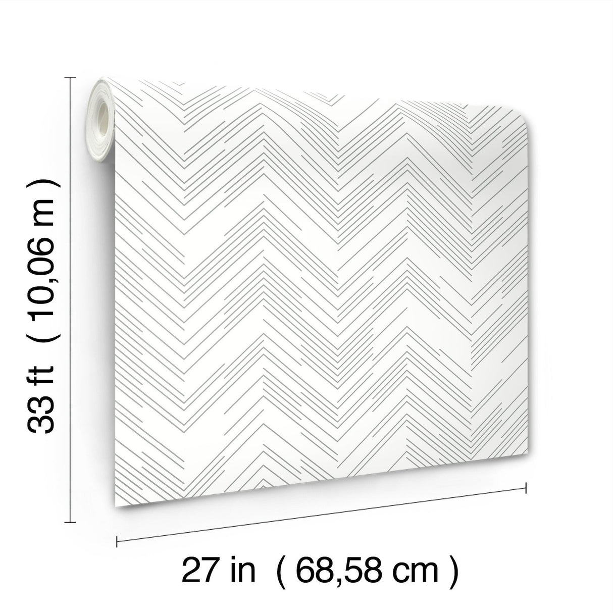 Polished Chevron White & Silver Wallpaper with Metallic Geometric Chevron - York MD7223