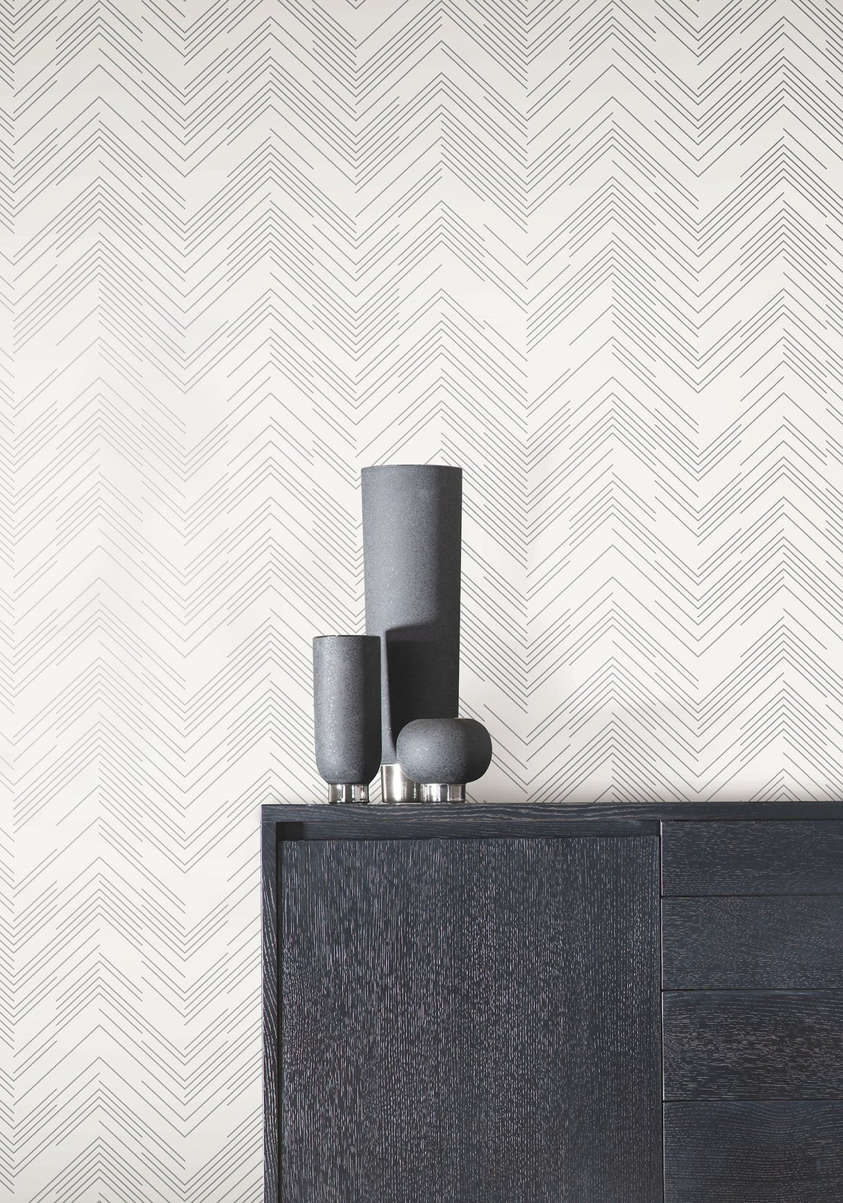 Polished Chevron White & Silver Wallpaper with Metallic Geometric Chevron - York MD7223