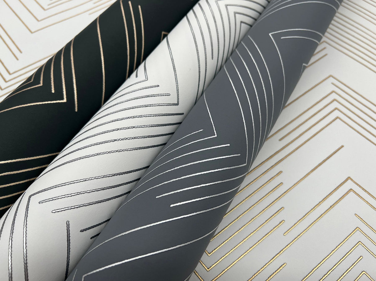 Polished Chevron Blue & Silver Wallpaper with Metallic Geometric Chevron - York MD7224