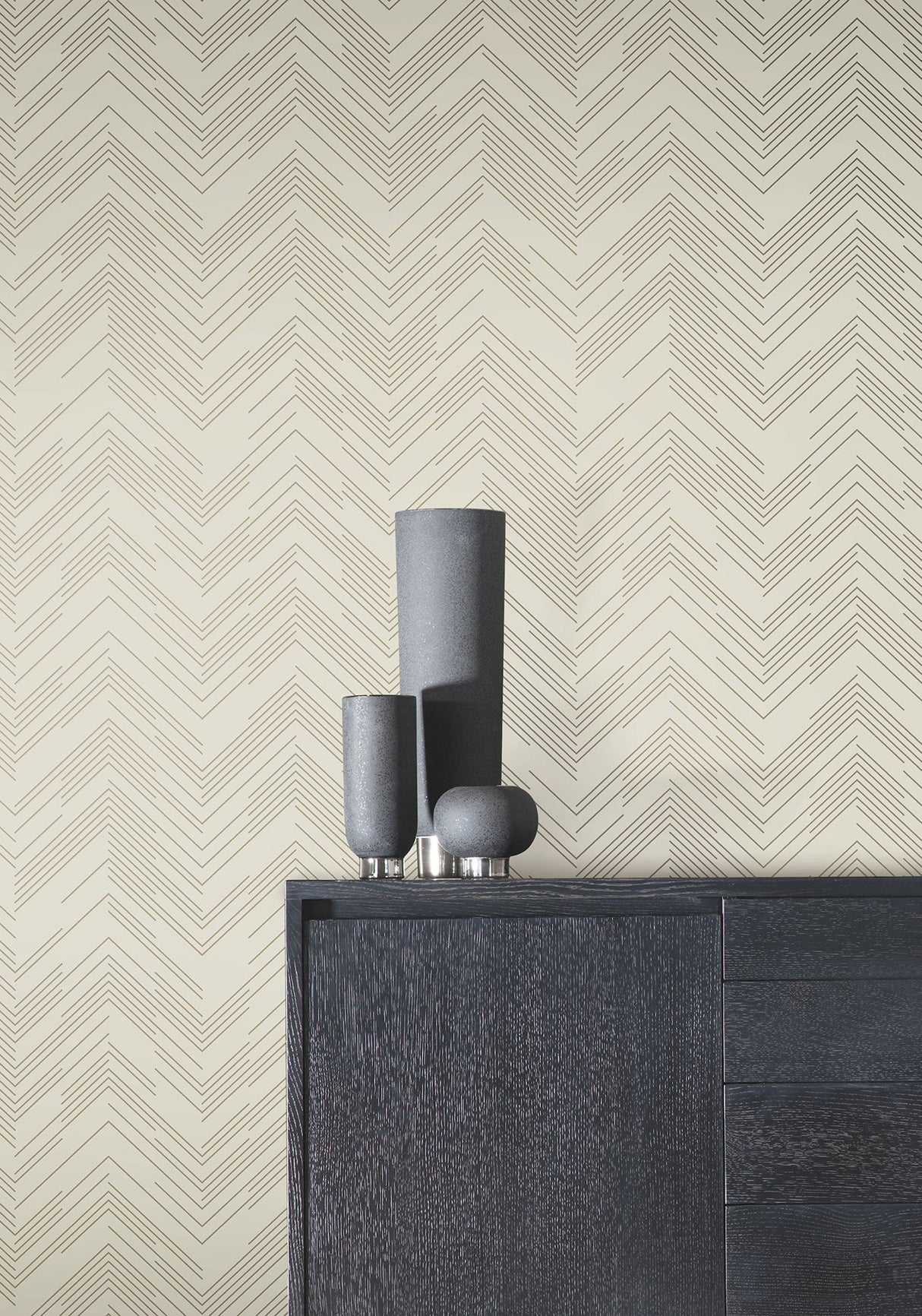 Polished Chevron Cream & Gold Wallpaper with Metallic Chevron Pattern - York MD7225