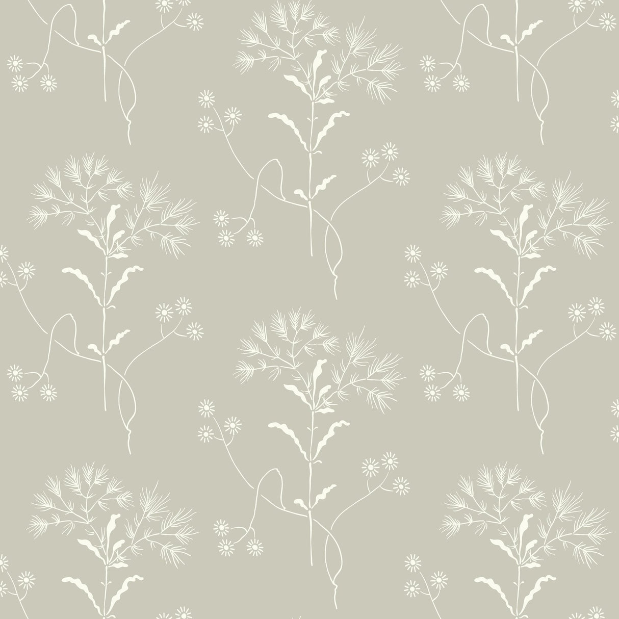 Cupola Wildflower Light Grey & White Wallpaper with Delicate Botanical Motif - York ME1516