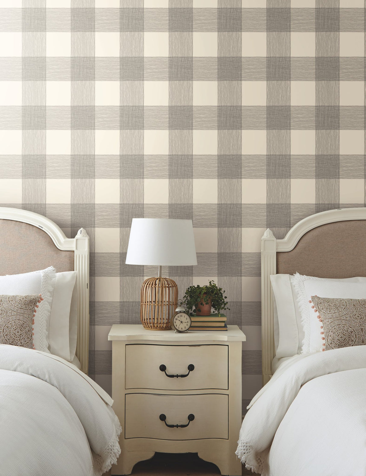 Common Thread Cream & Black Buffalo Check Prepasted Wallpaper - York ME1523
