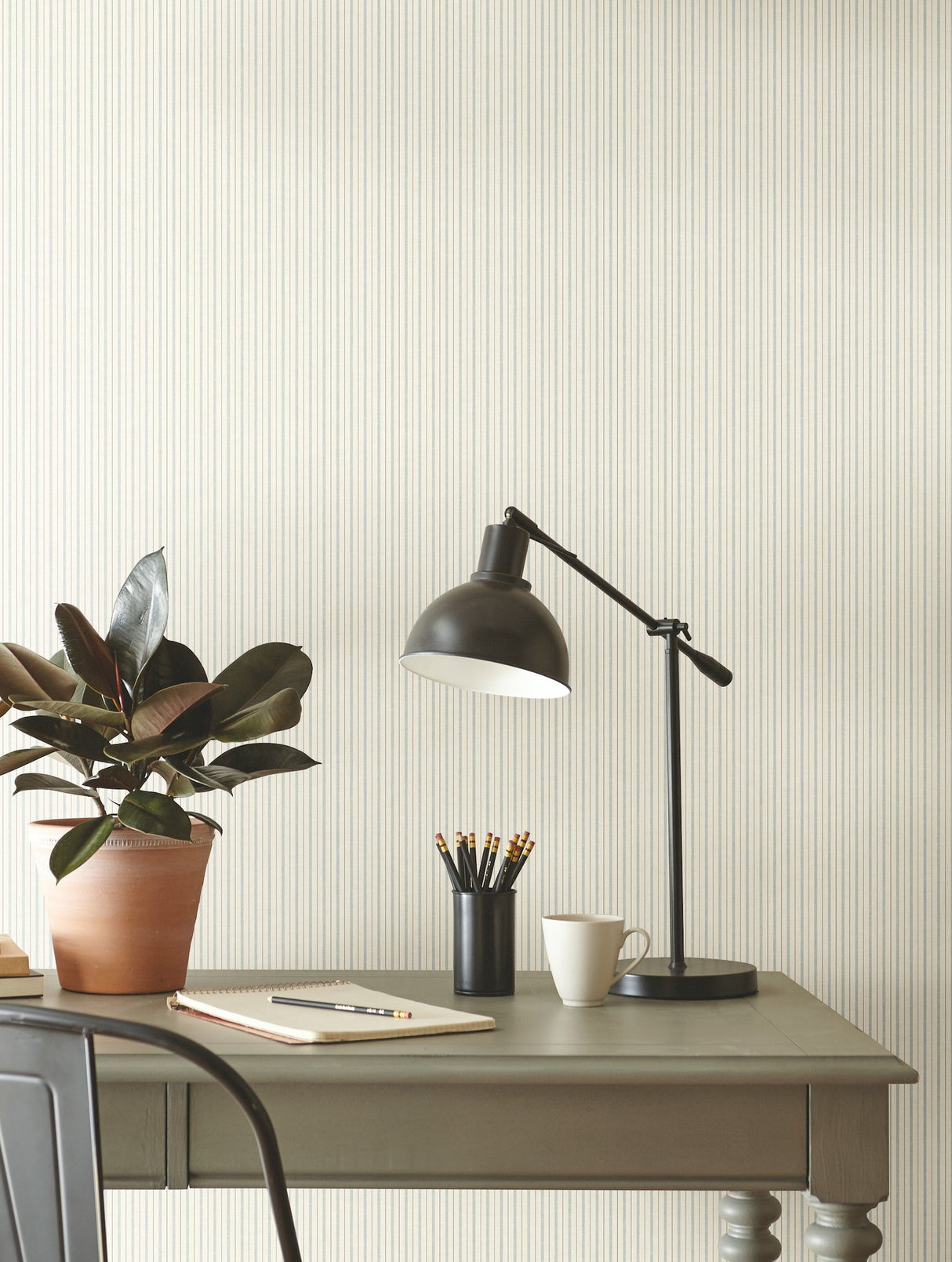 French Ticking Light Blue Wallpaper with Ticking Stripe Pattern, Prepasted Sure Strip - York ME1562