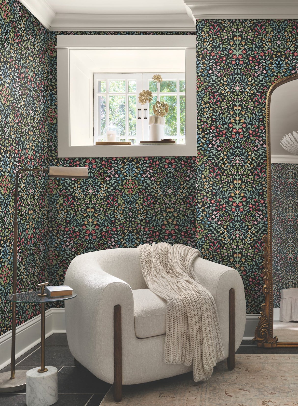 Garden Terrace Black & Multicolor Wallpaper with Botanical Modern Motif - York MF4721