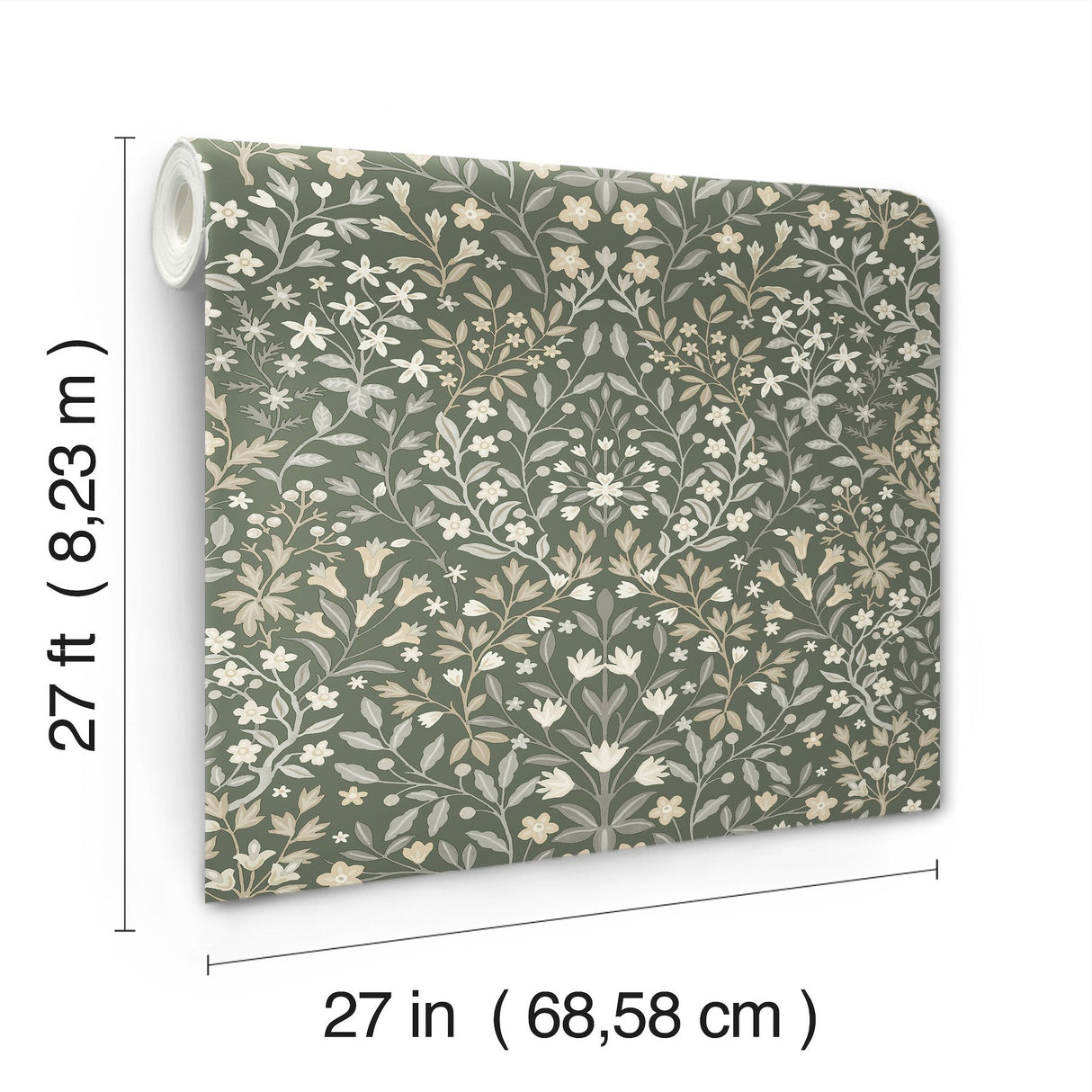 Garden Terrace Olive Wallpaper with Botanical Modern Motif - York MF4722