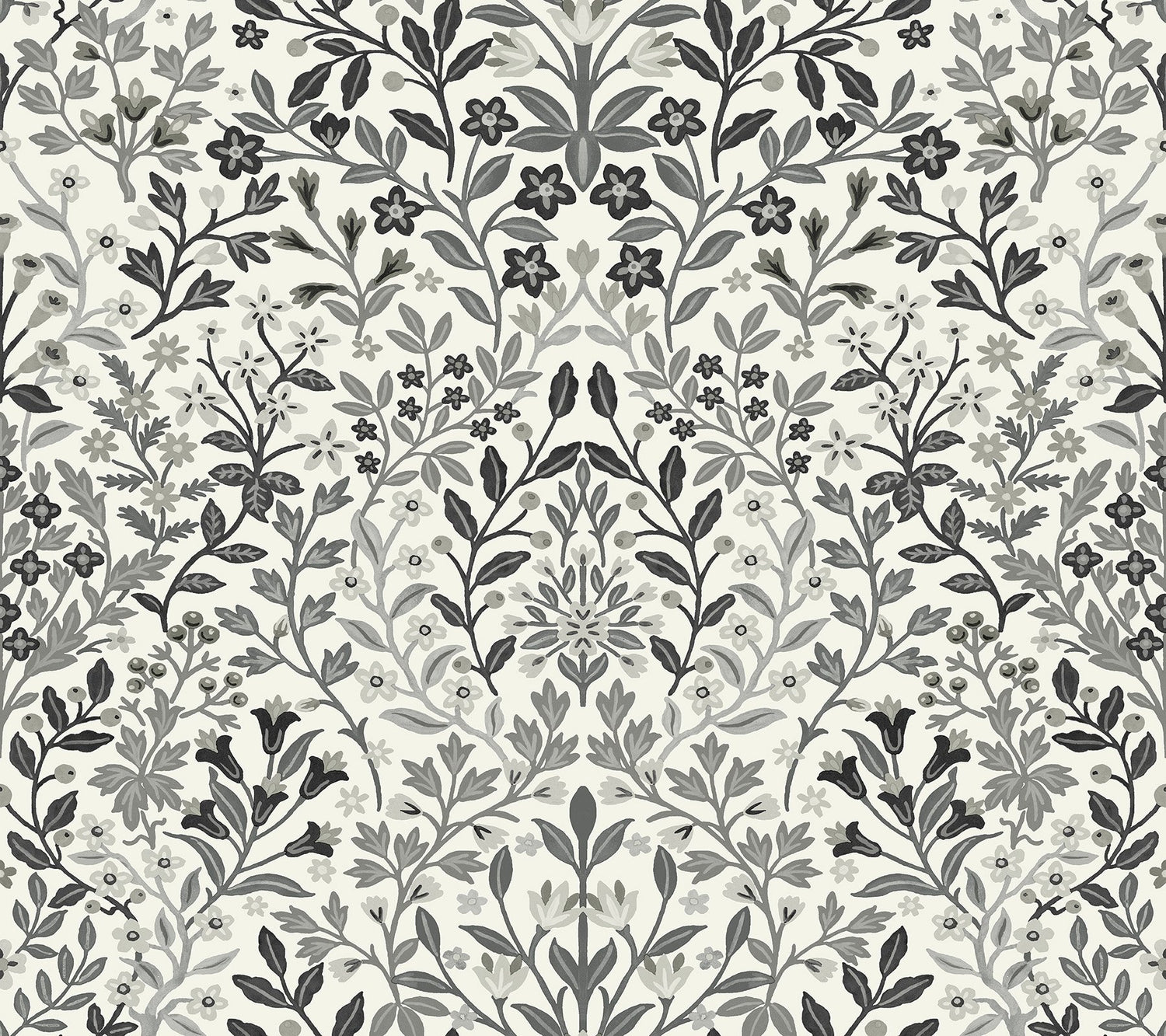 Garden Terrace White & Black Botanical Modern Prepasted Wallpaper - York MF4724