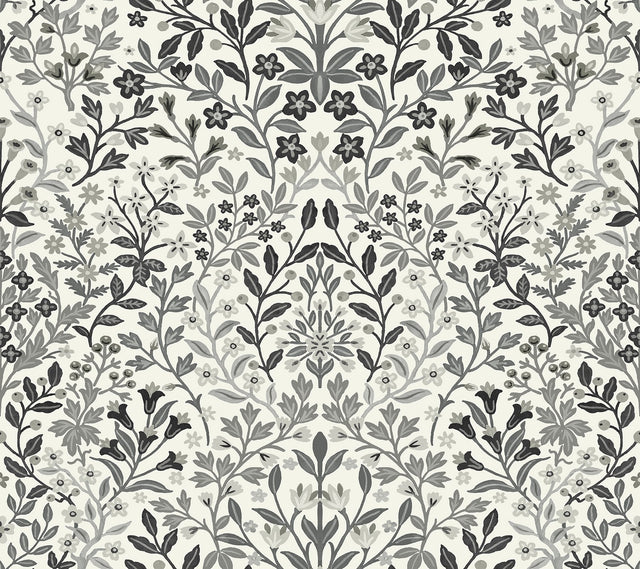 Garden Terrace White & Black Botanical Modern Prepasted Wallpaper - York MF4724