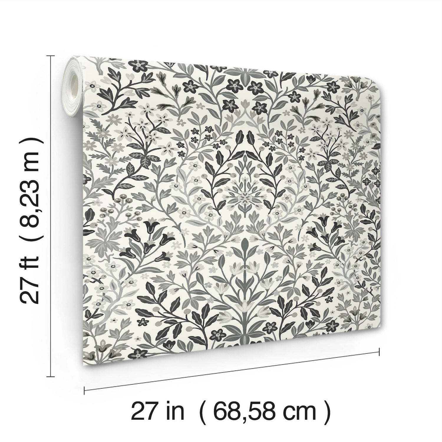 Garden Terrace White & Black Botanical Modern Prepasted Wallpaper - York MF4724