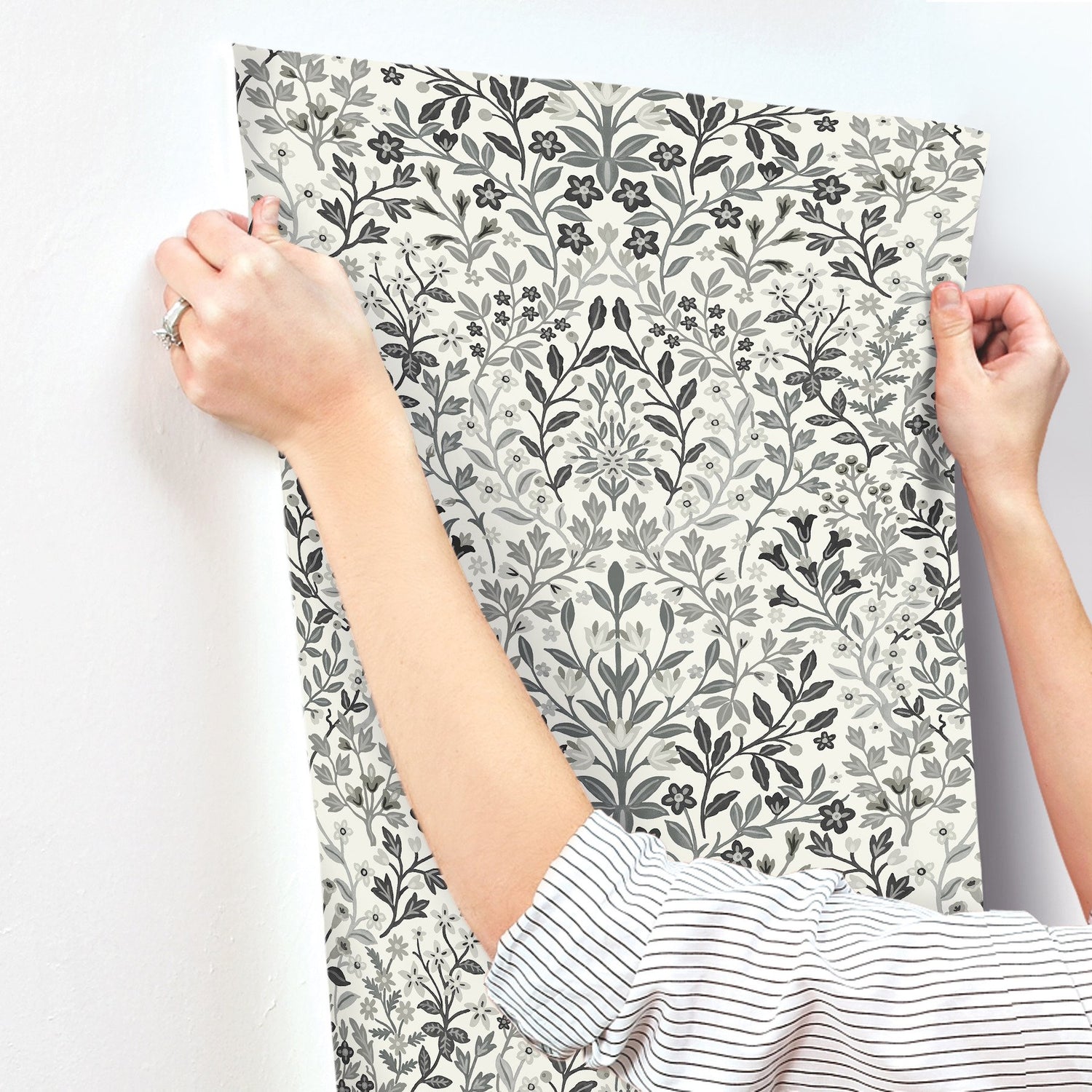 Garden Terrace White & Black Botanical Modern Prepasted Wallpaper - York MF4724