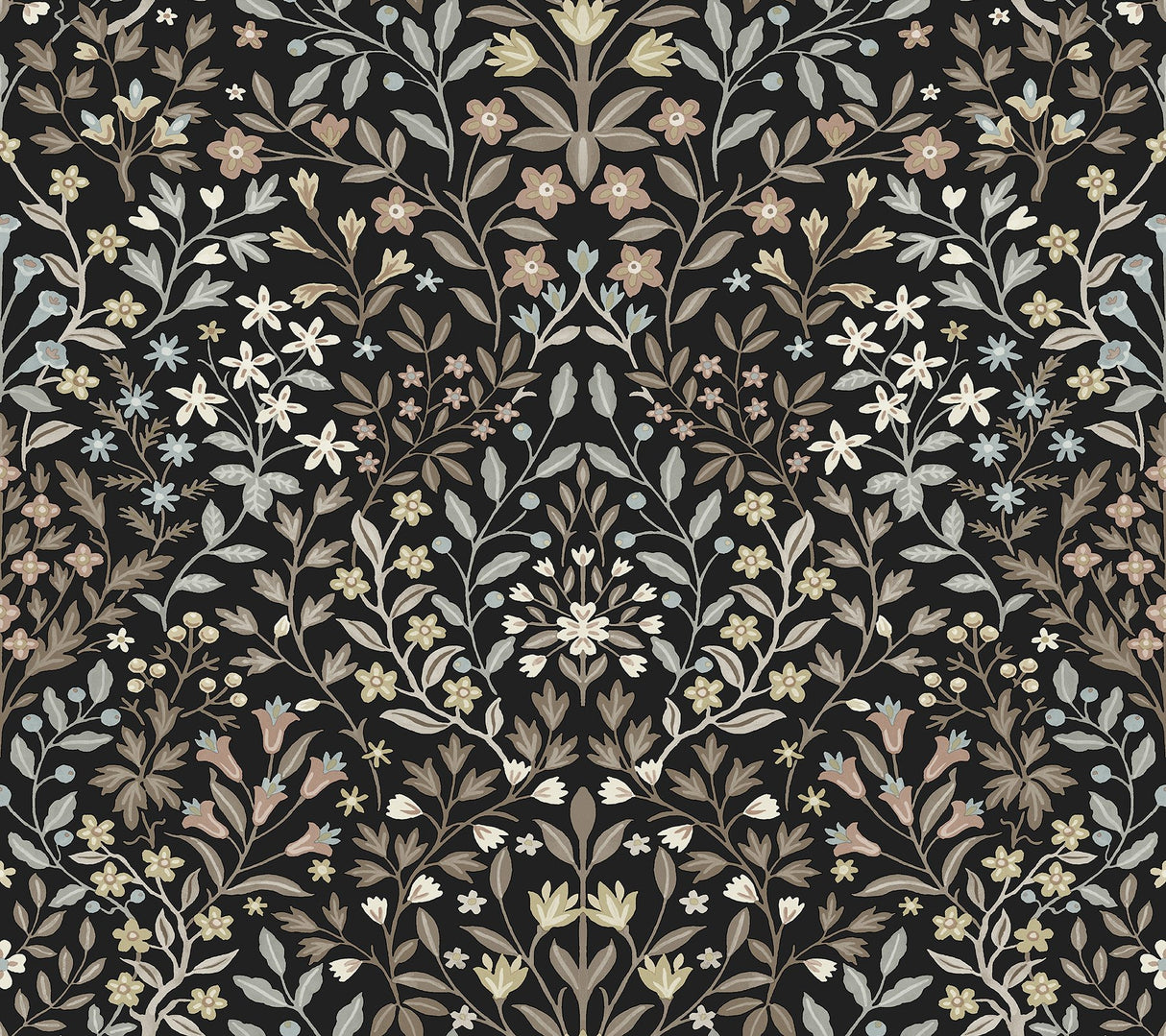 Garden Terrace Black & Neutral Wallpaper with Modern Botanical Pattern - York MF4725