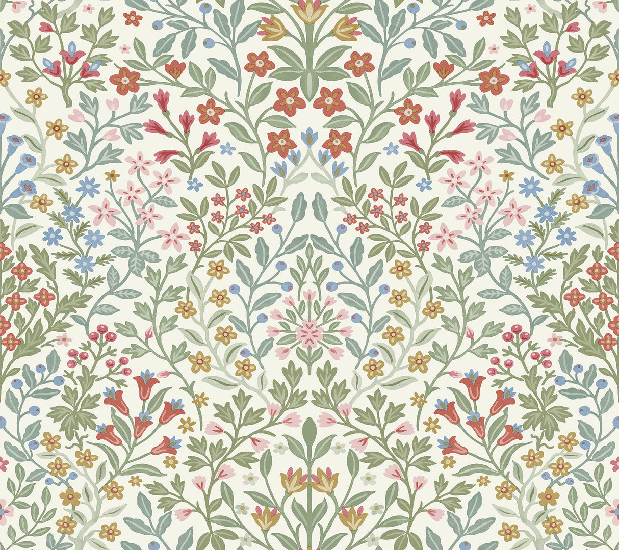 Garden Terrace White & Multicolor Wallpaper with Modern Botanical Pattern - York MF4726
