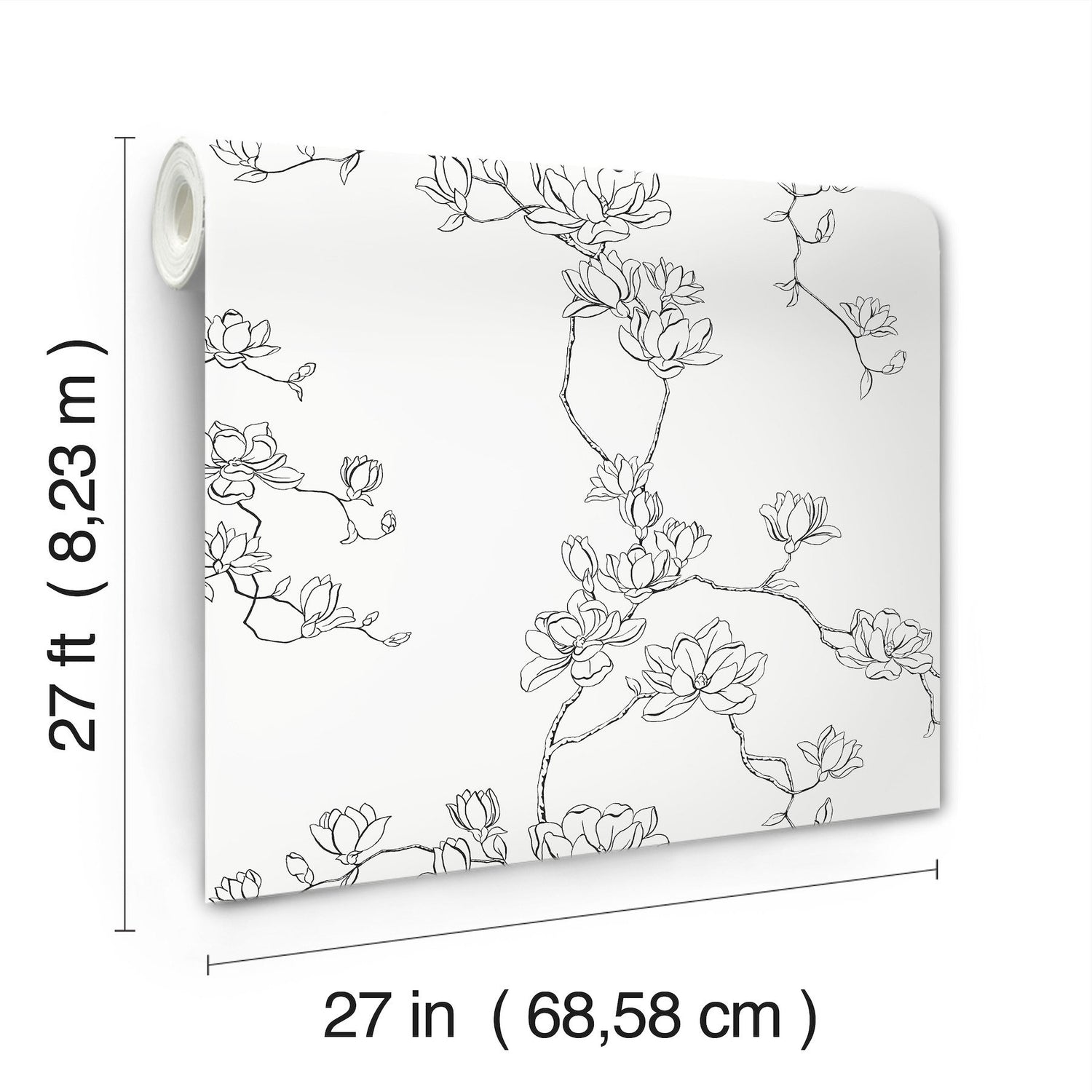 Magnolia Branches Black Wallpaper with Botanical Floral Pattern, Farmhouse Style - York MF4731