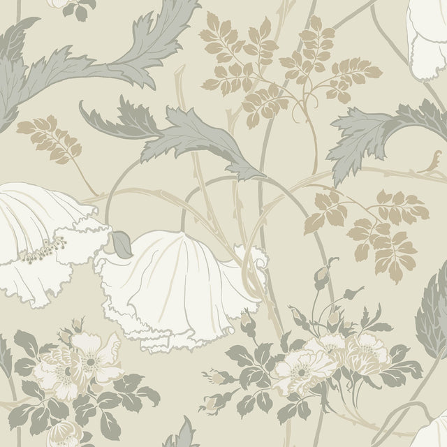 Gwendolyn Ivory & Grey Wallpaper with Floral Vine Motif, Farmhouse Style - York MF4753