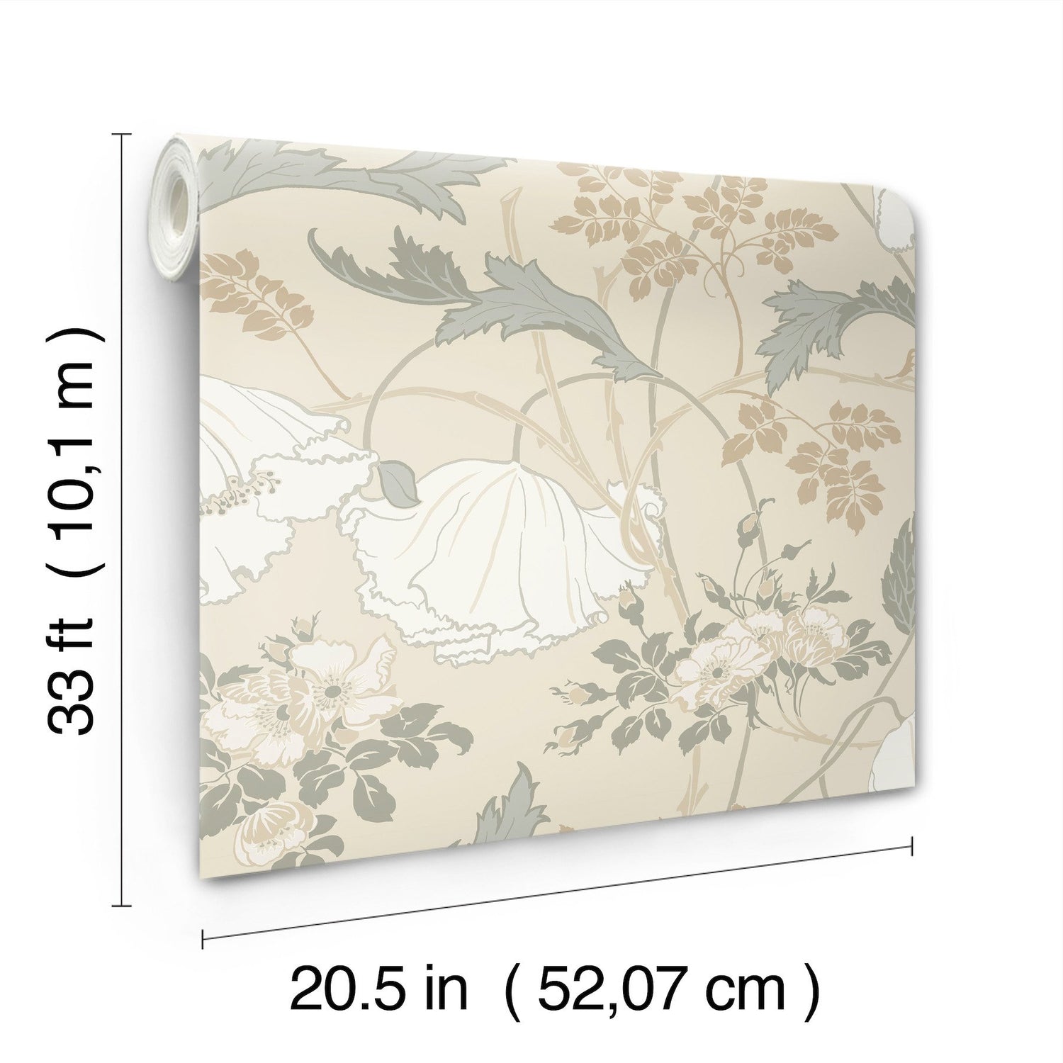 Gwendolyn Ivory & Grey Wallpaper with Floral Vine Motif, Farmhouse Style - York MF4753