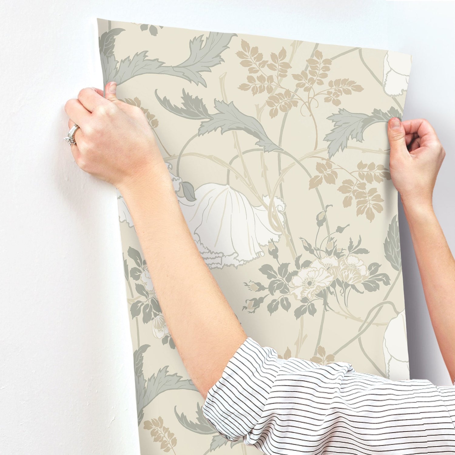 Gwendolyn Ivory & Grey Wallpaper with Floral Vine Motif, Farmhouse Style - York MF4753
