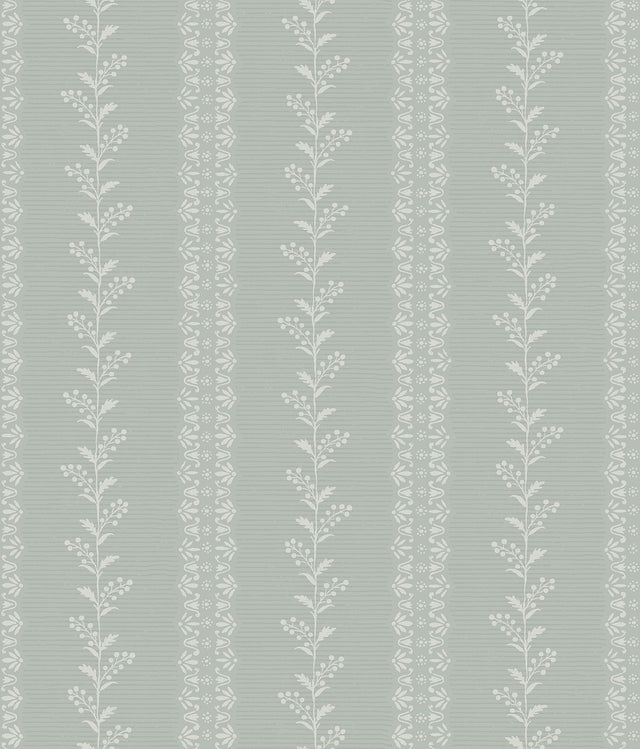 Everleigh Sage Wallpaper with Botanical Stripe Motif - York MF4762