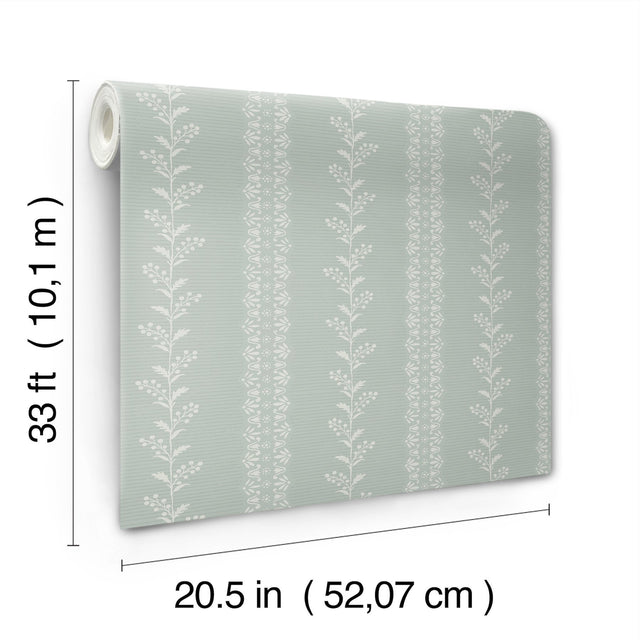 Everleigh Sage Wallpaper with Botanical Stripe Motif - York MF4762