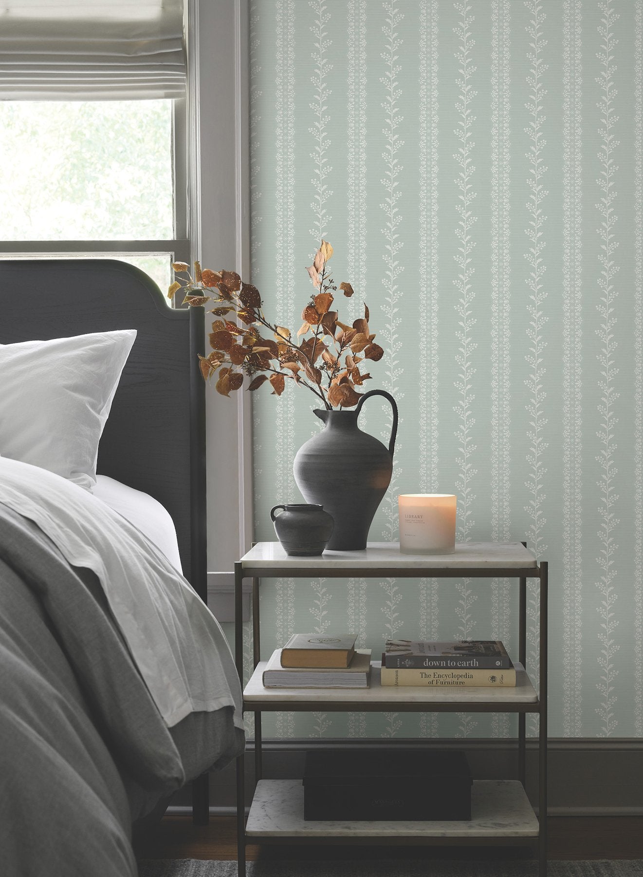 Everleigh Sage Wallpaper with Botanical Stripe Motif - York MF4762