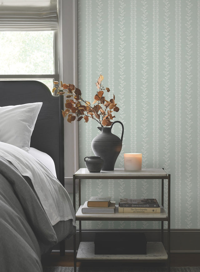 Everleigh Sage Wallpaper with Botanical Stripe Motif - York MF4762